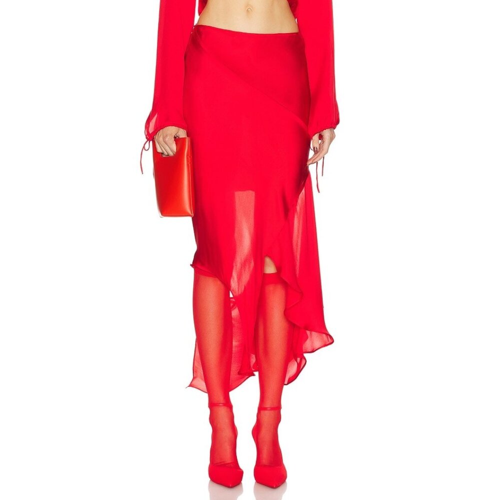 NEW NWT Acne Studios Draped Skirt in Bright Red FWRD silk assymetrical midi - Picture 3 of 8
